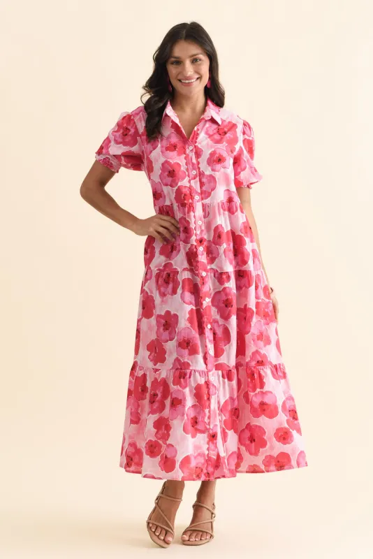 Nancy Pink Floral Cotton Tie Dress sold by Blue Bungalow