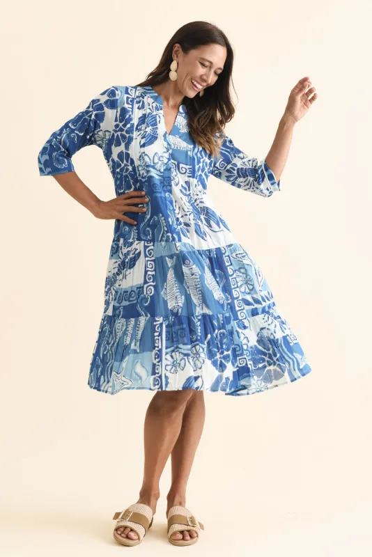Larissa Blue Ocean Cotton Pleated Dress sold by Blue Bungalow