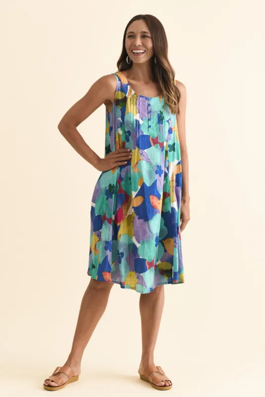 Enya Blue Flower Cotton Dress sold by Blue Bungalow