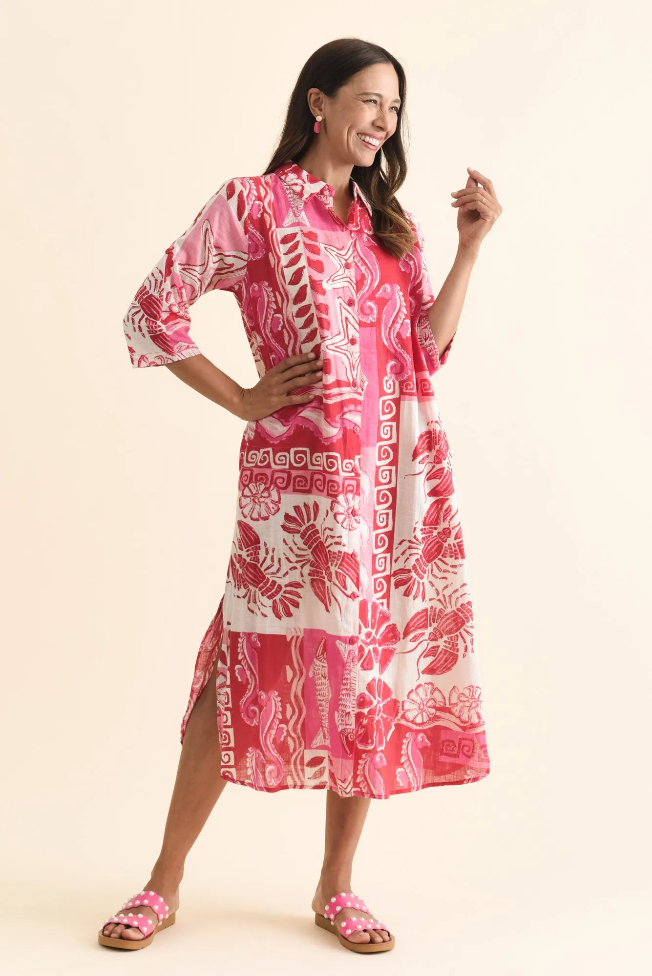 Tricia Red Ocean Cotton Shirt Dress sold by Blue Bungalow product image thumbnail 2