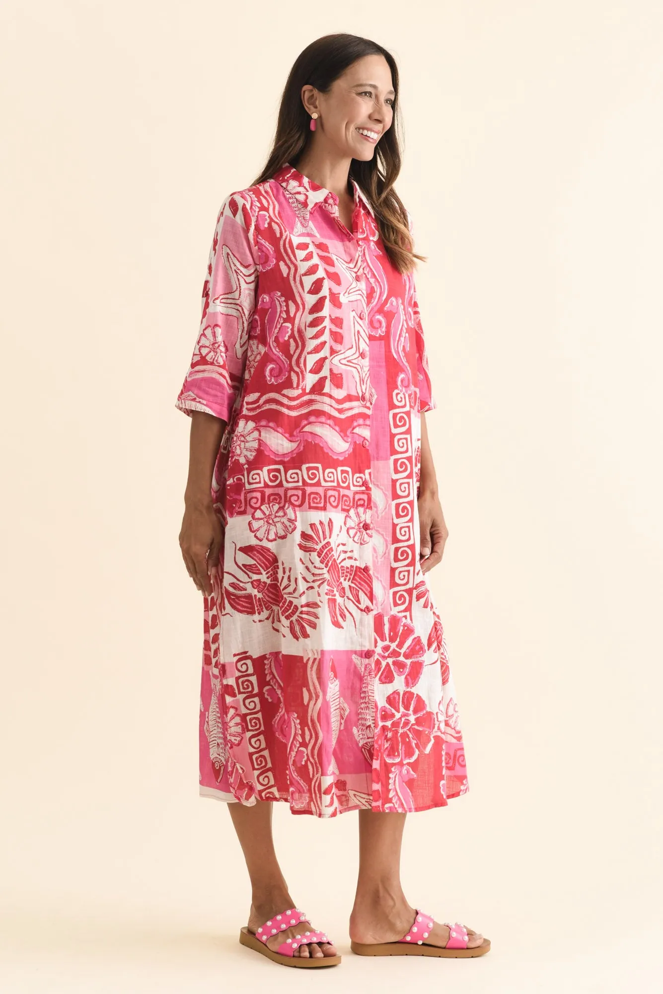 Tricia Red Ocean Cotton Shirt Dress sold by Blue Bungalow product image thumbnail 3