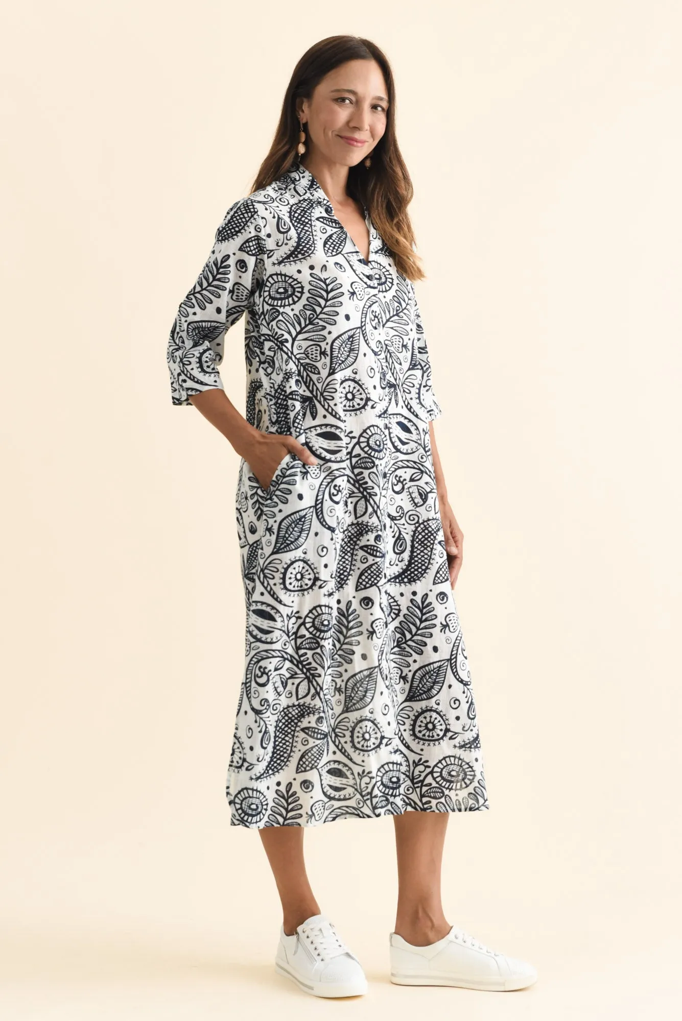 Tricia Navy Fern Cotton Shirt Dress sold by Blue Bungalow product image thumbnail 3