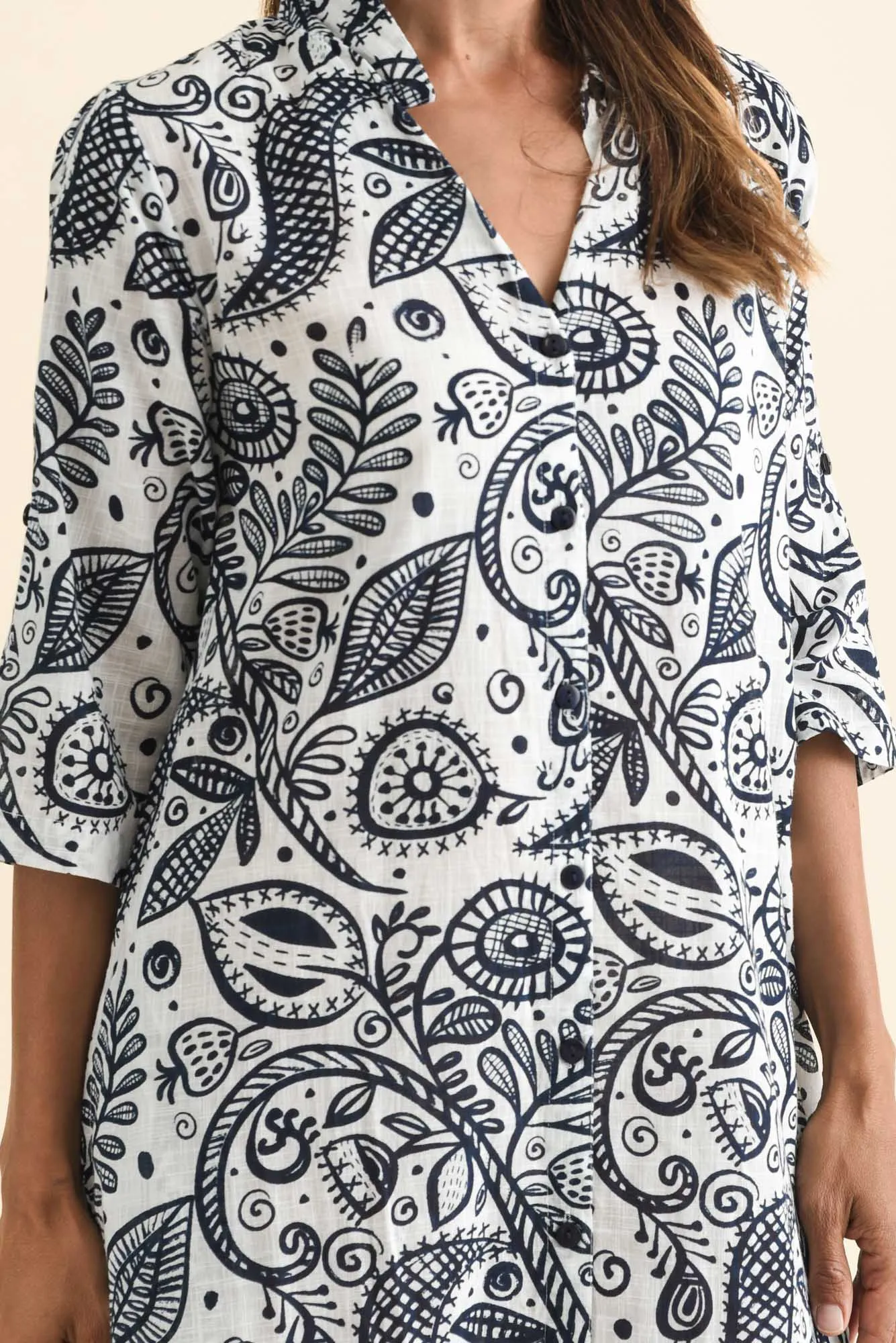 Tricia Navy Fern Cotton Shirt Dress sold by Blue Bungalow product image thumbnail 5