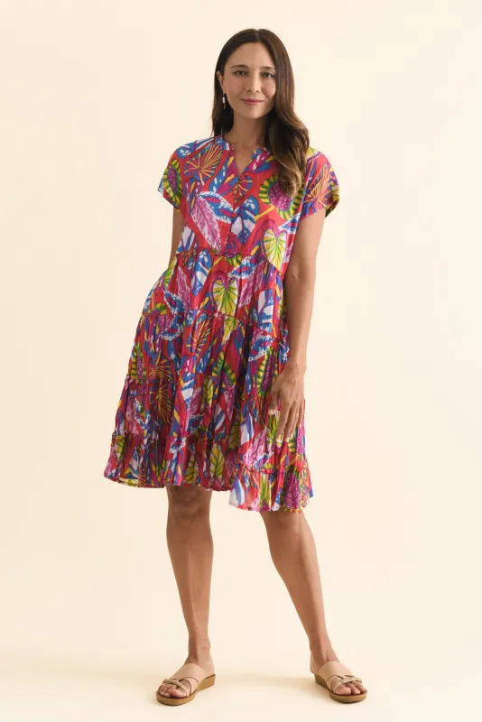 Kaylee Orange Tropical Crinkle Cotton Dress sold by Blue Bungalow