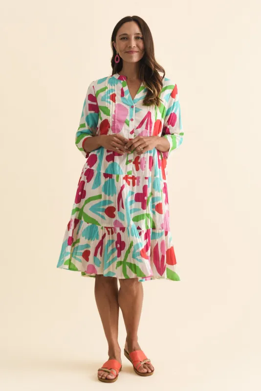 Larissa White Flower Cotton Pleated Dress sold by Blue Bungalow