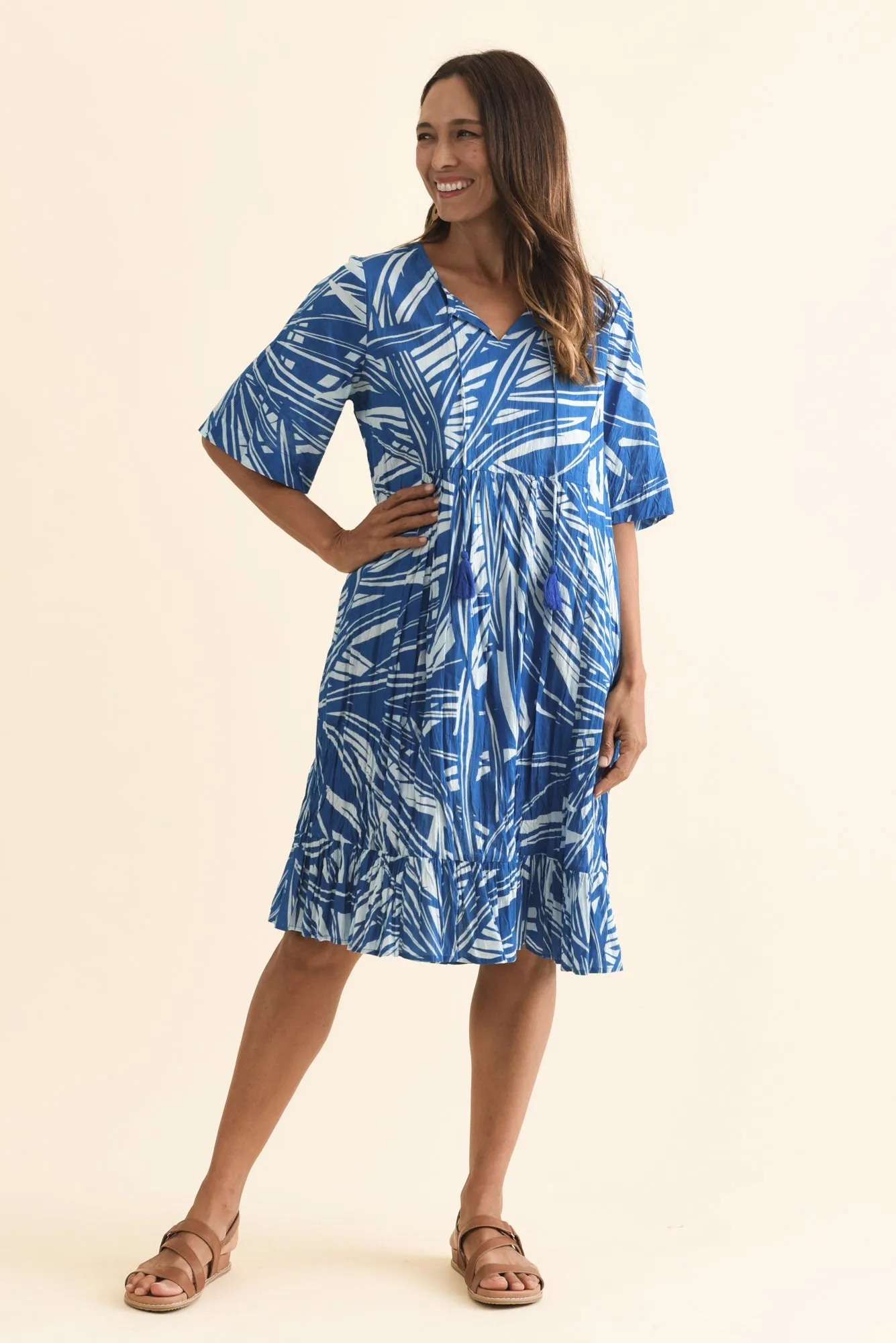 Mila Blue Leaf Crinkle Cotton Dress sold by Blue Bungalow product image thumbnail 2