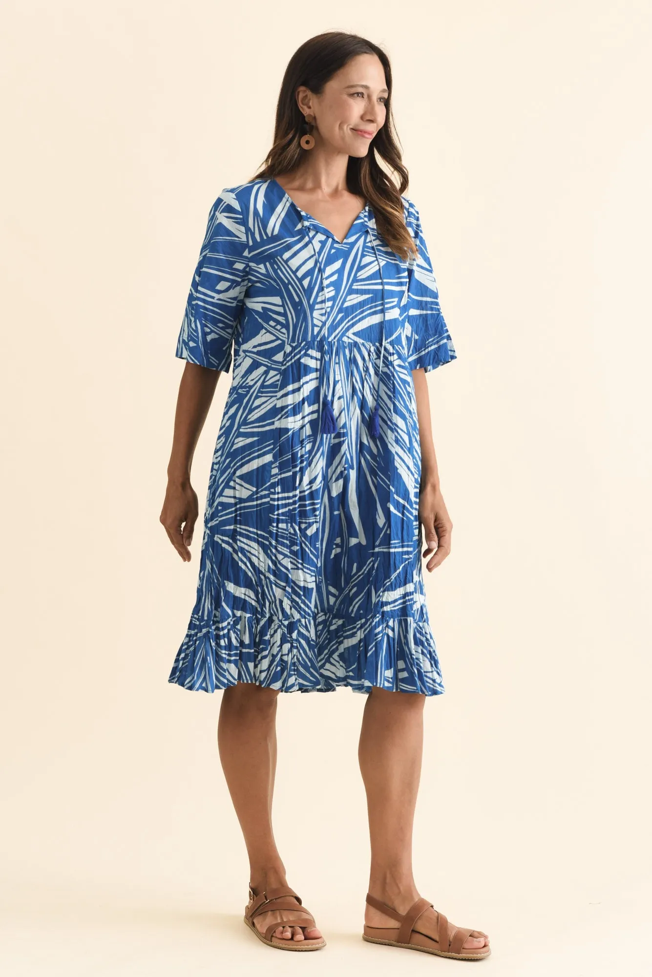 Mila Blue Leaf Crinkle Cotton Dress sold by Blue Bungalow product image thumbnail 3