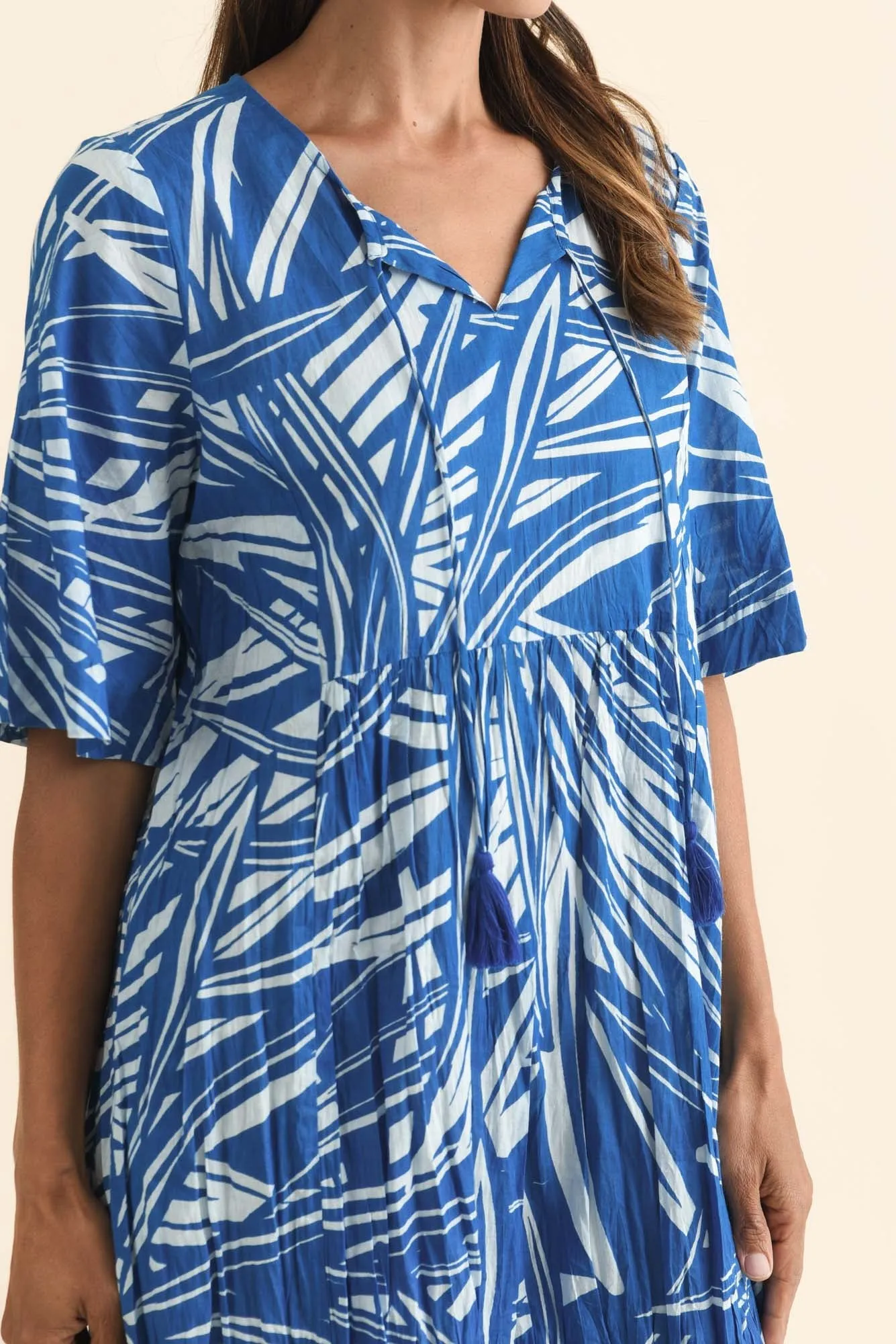 Mila Blue Leaf Crinkle Cotton Dress sold by Blue Bungalow product image thumbnail 5