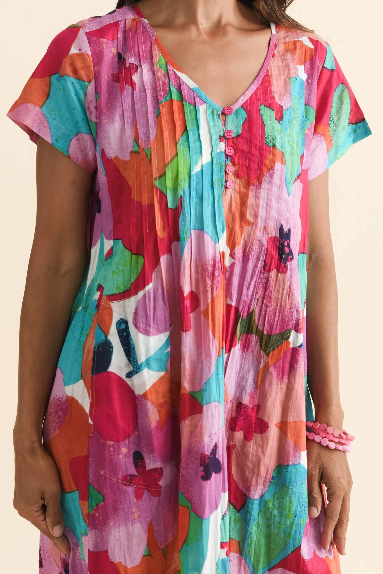 Sabina Pink Floral Crinkle Cotton Dress sold by Blue Bungalow product image thumbnail 5