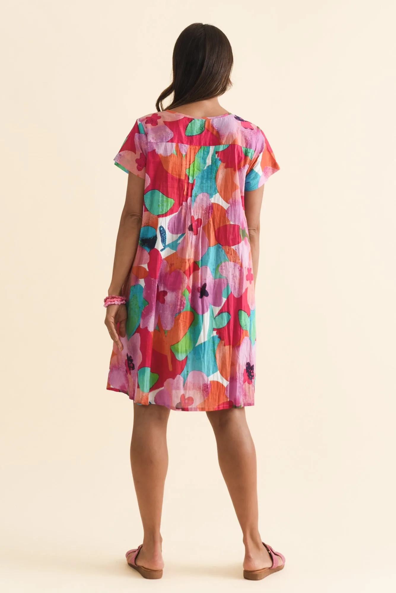 Sabina Pink Floral Crinkle Cotton Dress sold by Blue Bungalow product image thumbnail 4