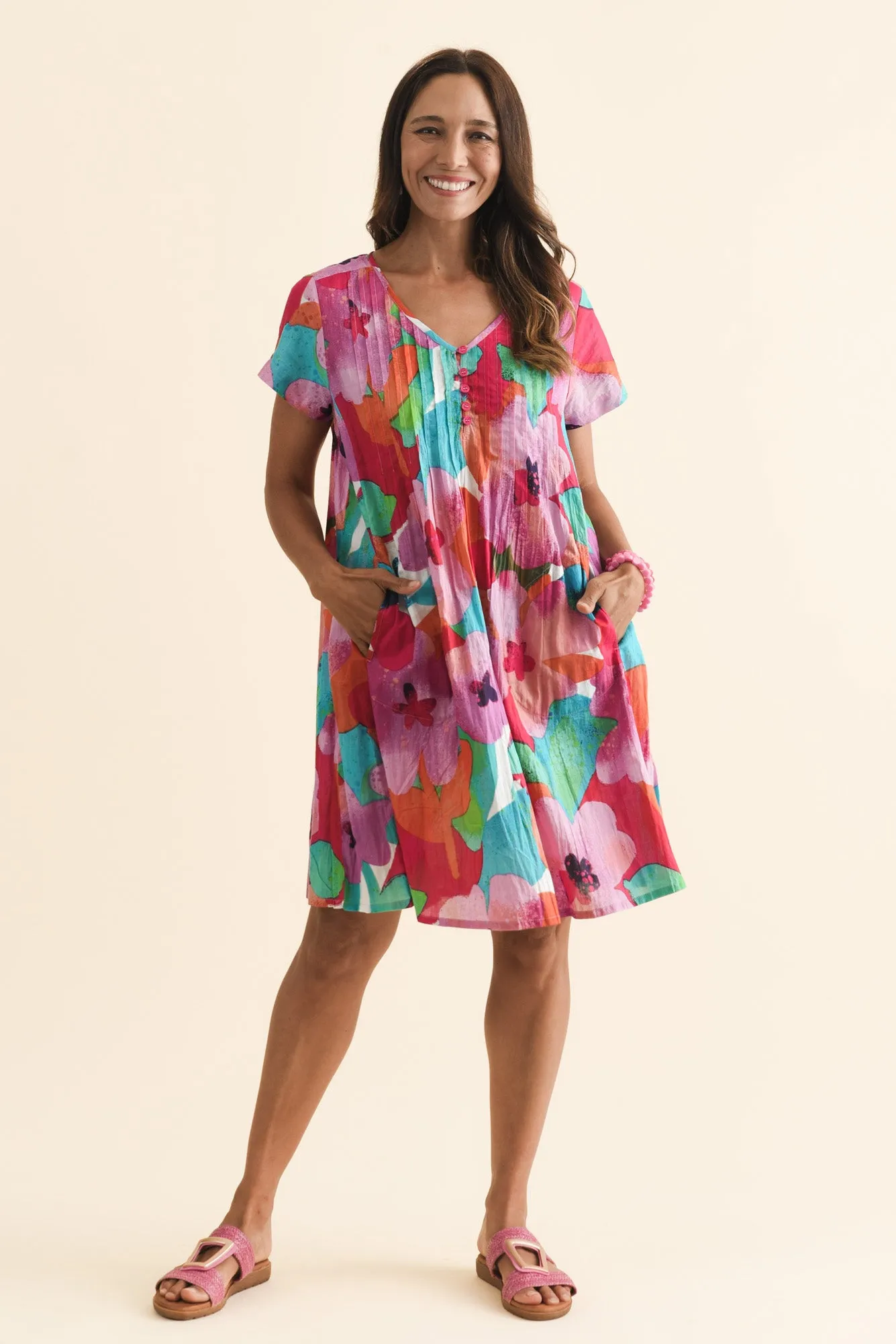 Sabina Pink Floral Crinkle Cotton Dress sold by Blue Bungalow product image thumbnail 2