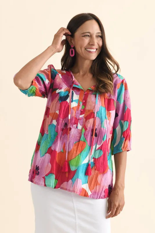 Claris Pink Floral Crinkle Cotton Top sold by Blue Bungalow