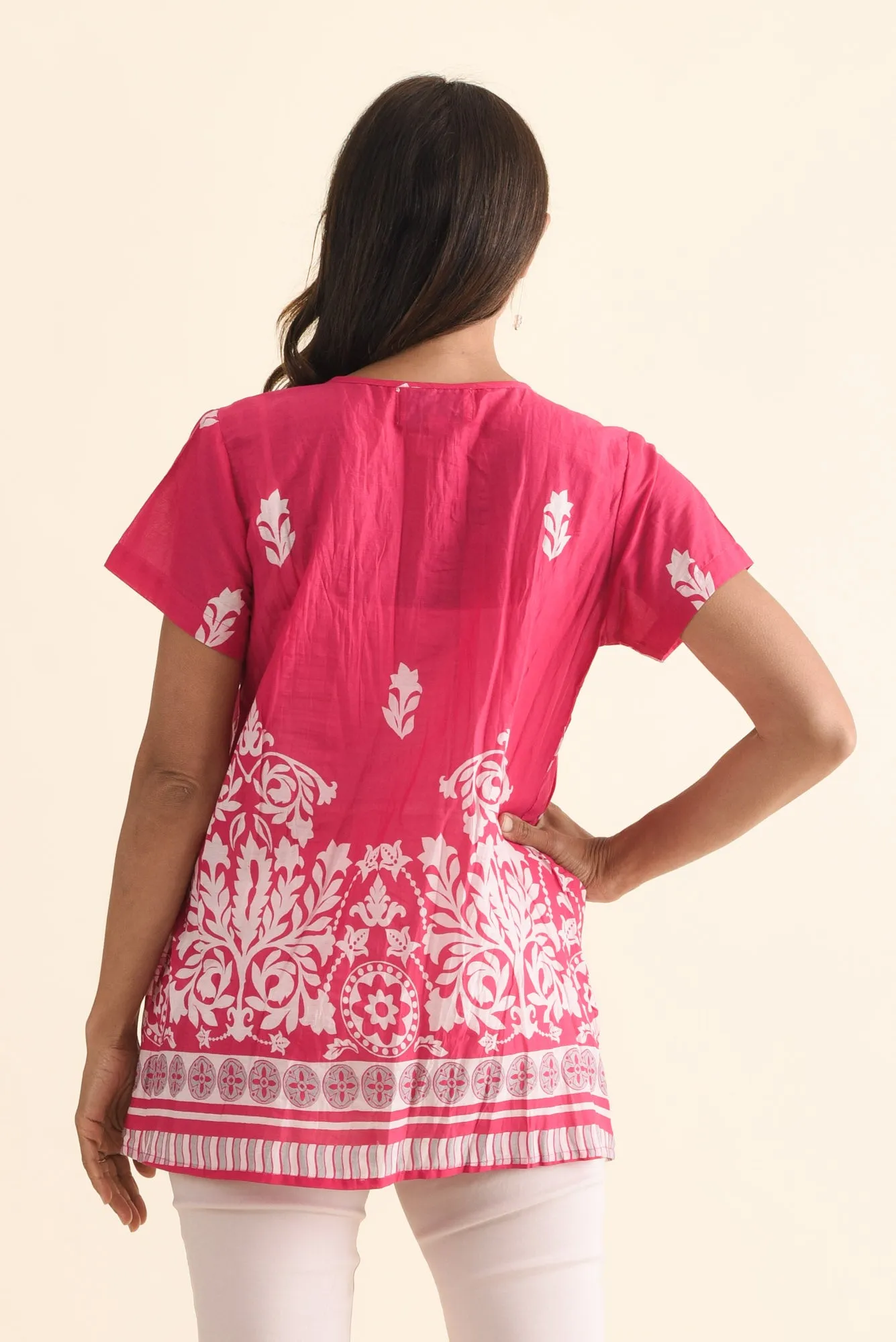 Fia Fuchsia Abstract Crinkle Cotton Top sold by Blue Bungalow product image thumbnail 4