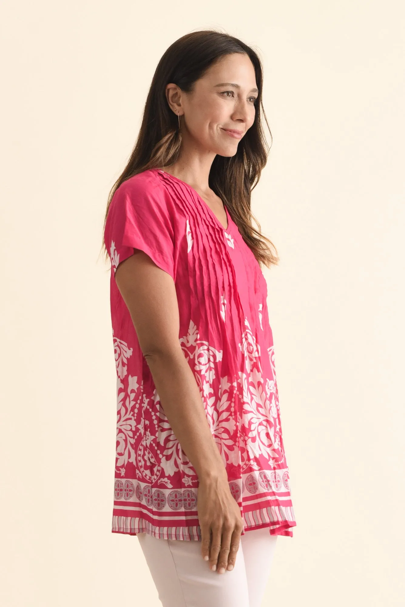 Fia Fuchsia Abstract Crinkle Cotton Top sold by Blue Bungalow product image thumbnail 3