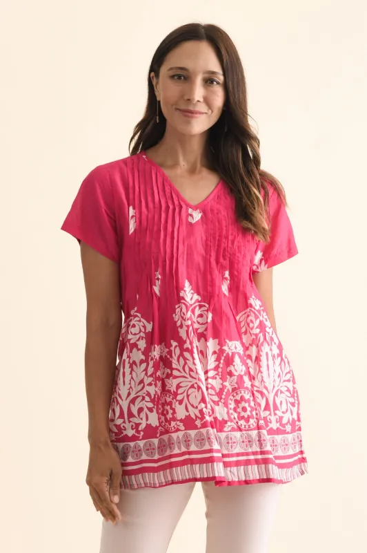 Fia Fuchsia Abstract Crinkle Cotton Top sold by Blue Bungalow