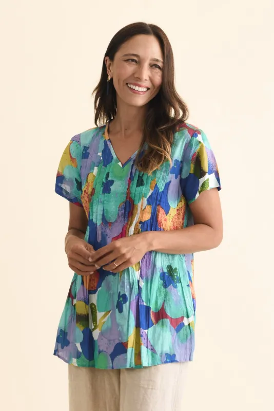Fia Blue Flower Crinkle Cotton Top sold by Blue Bungalow