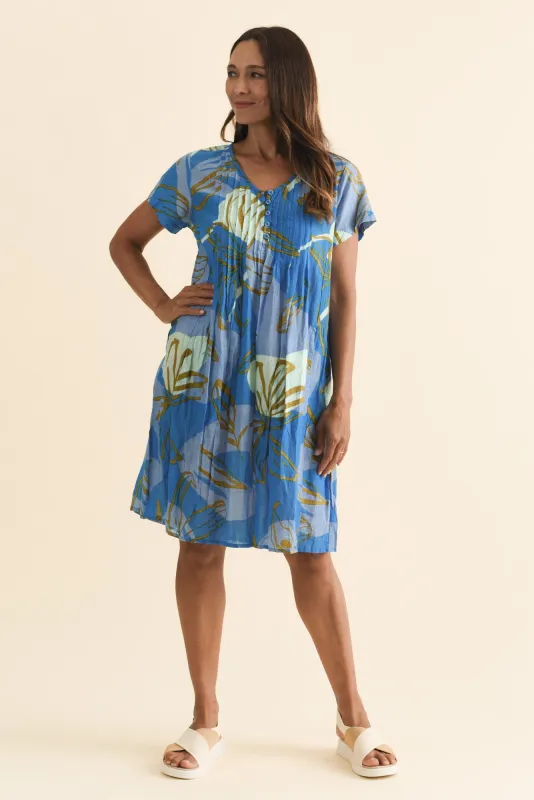 Sabina Cobalt Lily Crinkle Cotton Dress sold by Blue Bungalow