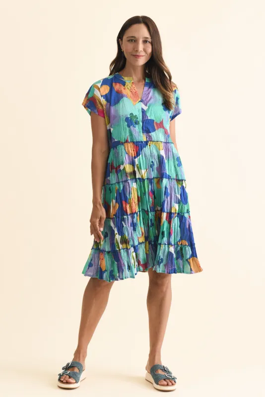 Kaylee Blue Flower Crinkle Cotton Dress sold by Blue Bungalow