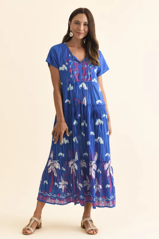Nona Cobalt Seaside Crinkle Cotton Maxi Dress sold by Blue Bungalow