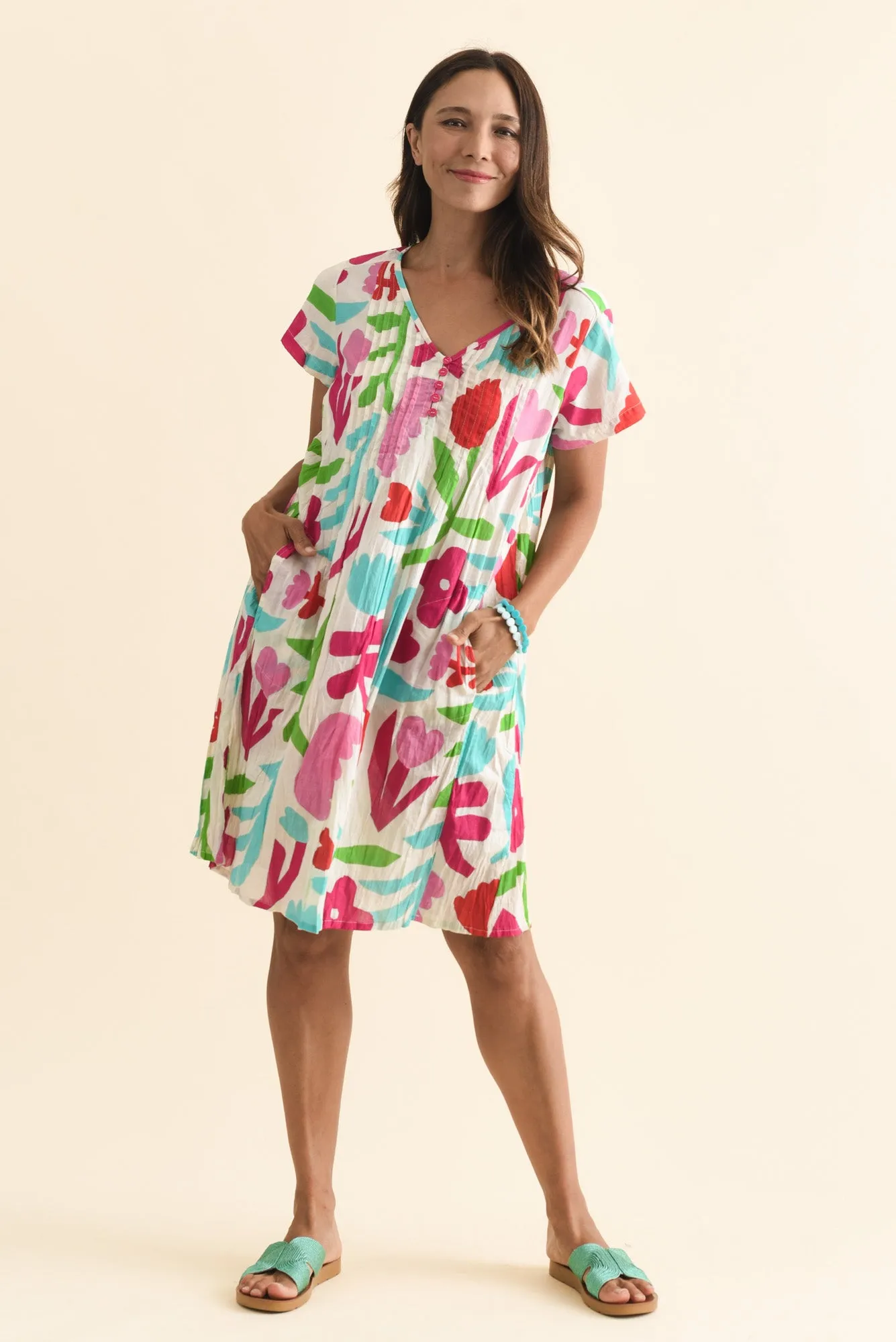 Sabina White Flower Crinkle Cotton Dress sold by Blue Bungalow product image thumbnail 2