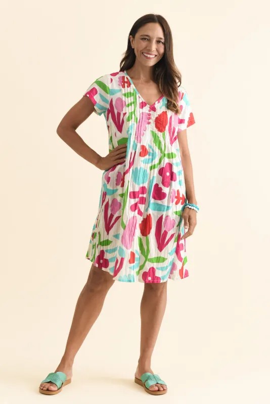 Sabina White Flower Crinkle Cotton Dress sold by Blue Bungalow