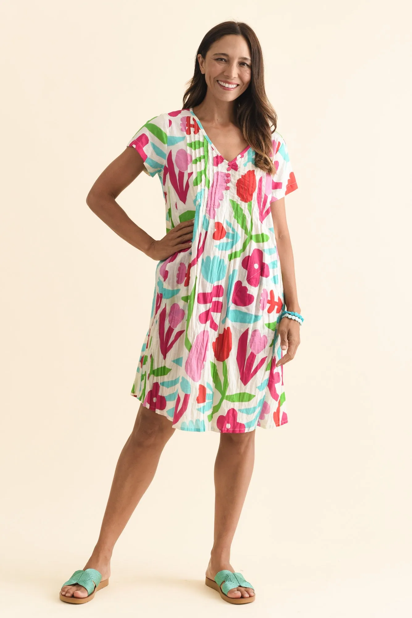 Sabina White Flower Crinkle Cotton Dress sold by Blue Bungalow