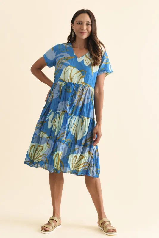 Lania Cobalt Lily Crinkle Cotton Dress sold by Blue Bungalow