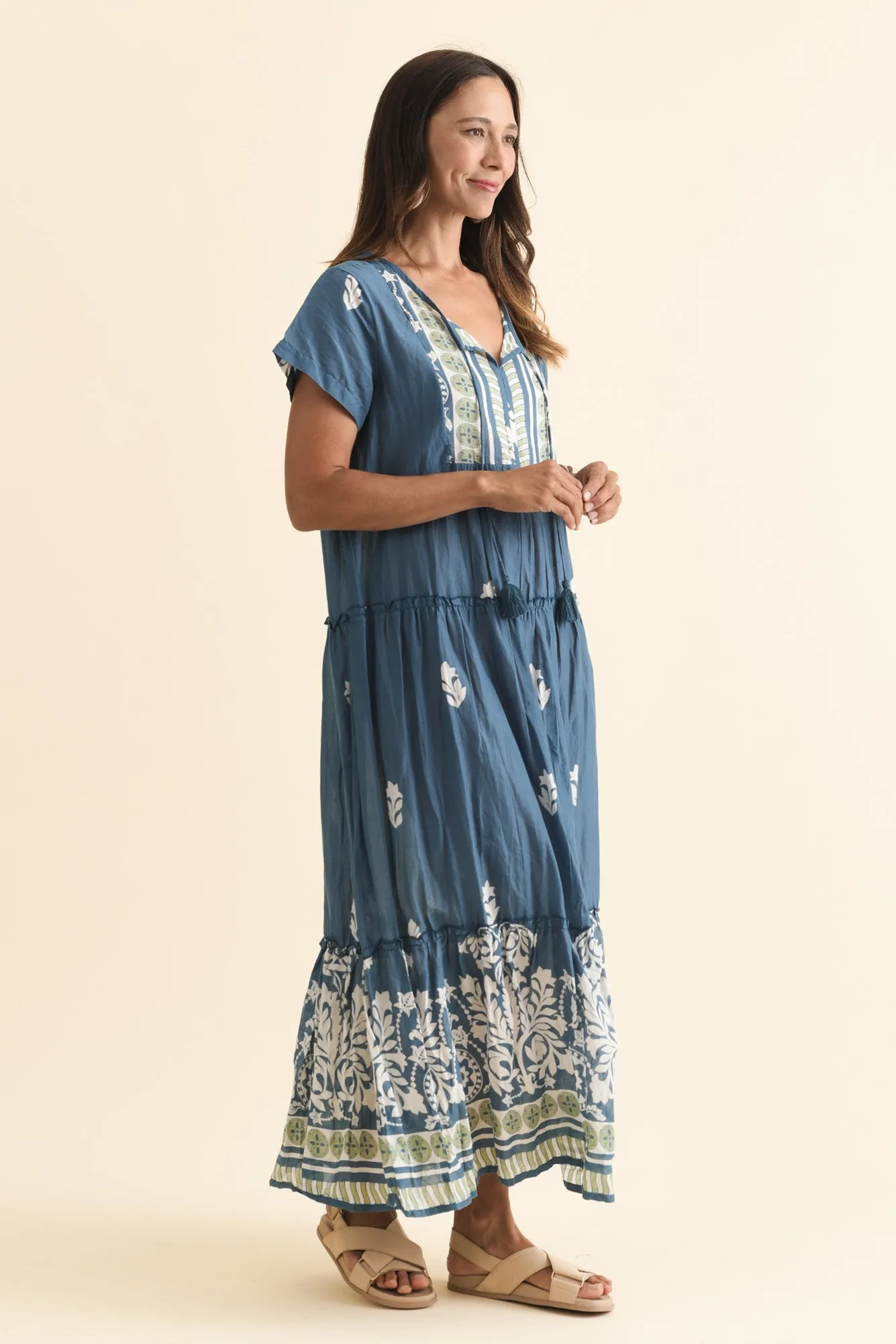 Nona Steel Abstract Crinkle Cotton Maxi Dress sold by Blue Bungalow product image thumbnail 3