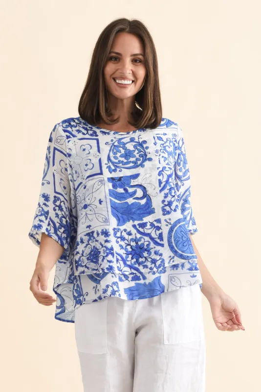 Liora Blue Tile Layered Top sold by Blue Bungalow