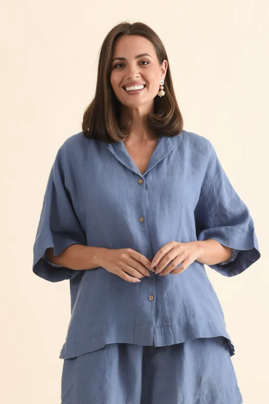Noemi Steel Linen Shirt sold by Blue Bungalow