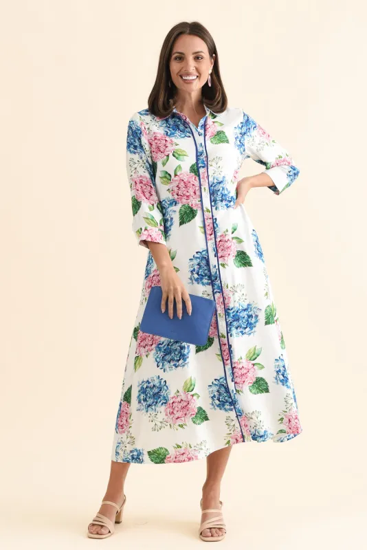 Taylah White Flower Linen Cotton Dress sold by Blue Bungalow