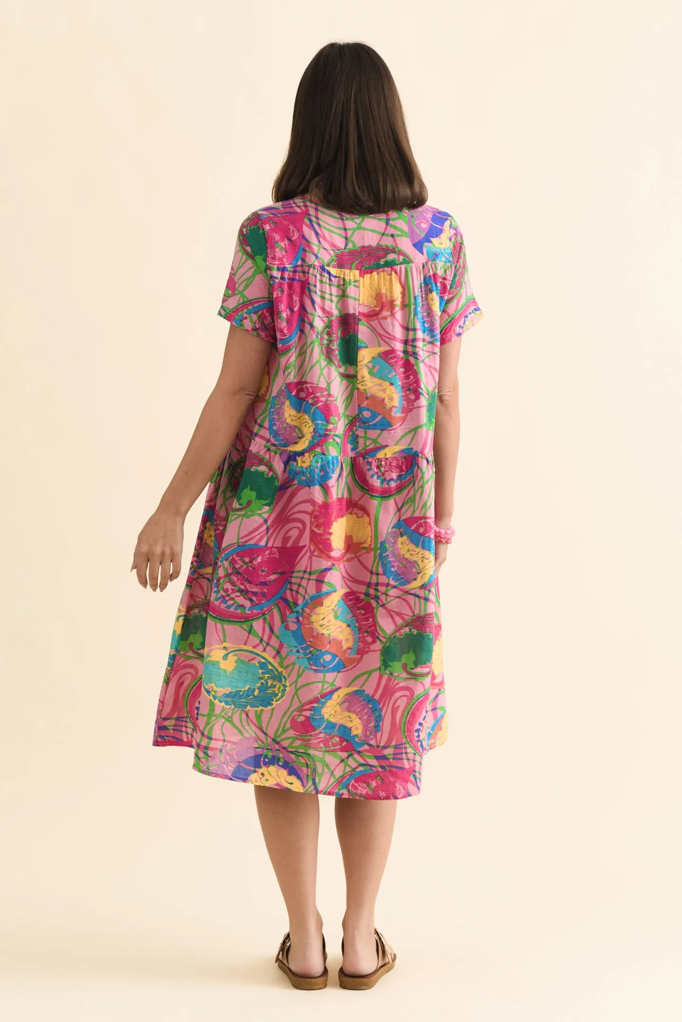 Murano Pink Tropical Cotton Dress sold by Blue Bungalow product image thumbnail 4
