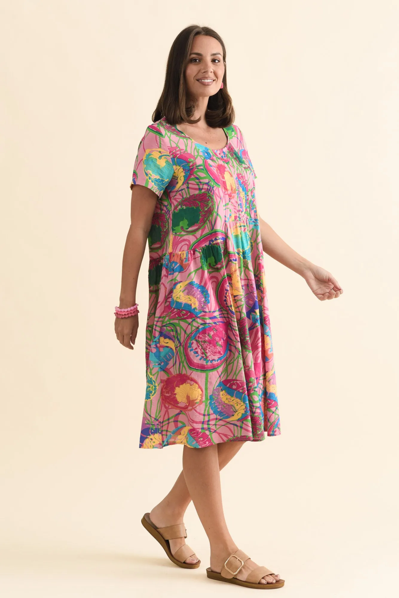 Murano Pink Tropical Cotton Dress sold by Blue Bungalow product image thumbnail 3