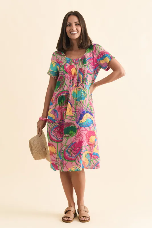 Murano Pink Tropical Cotton Dress sold by Blue Bungalow