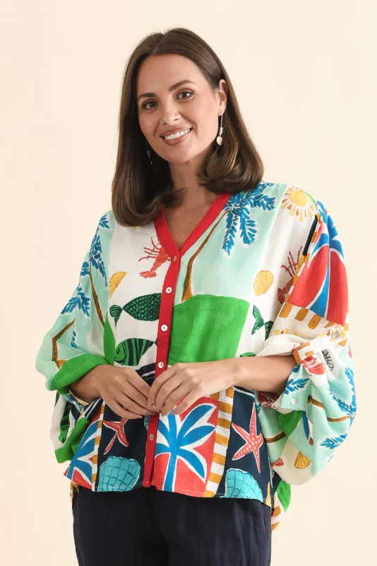 Marella Green Coastal Button Top sold by Blue Bungalow