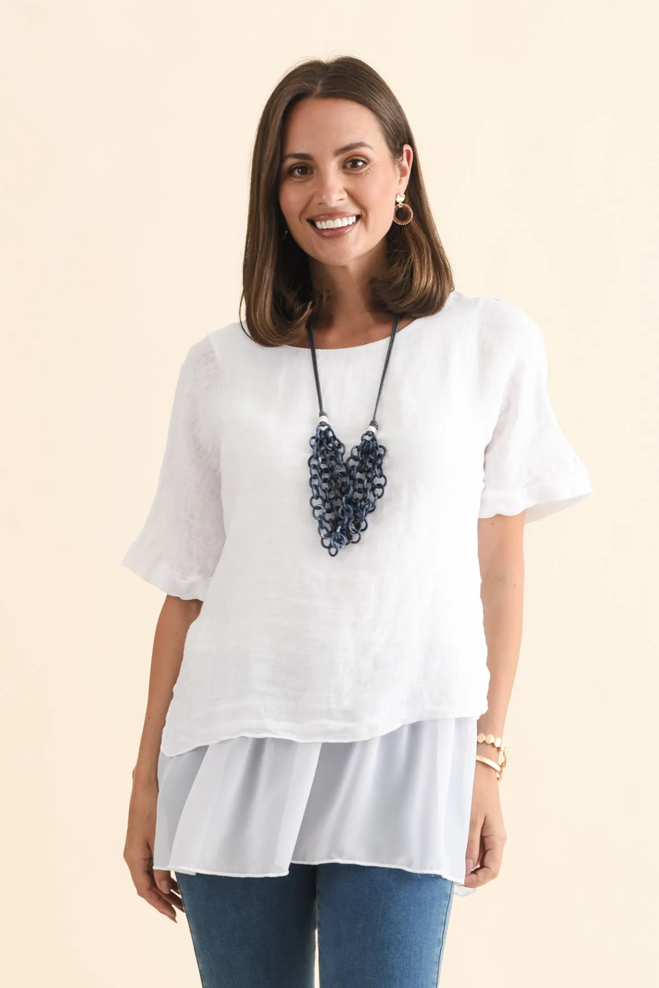 Kayla White Linen Layered Top sold by Blue Bungalow