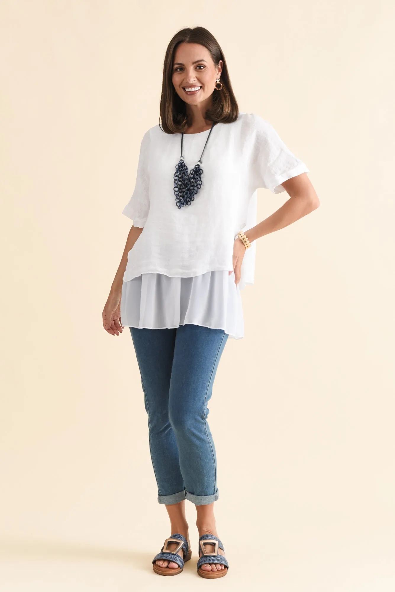 Kayla White Linen Layered Top sold by Blue Bungalow product image thumbnail 2