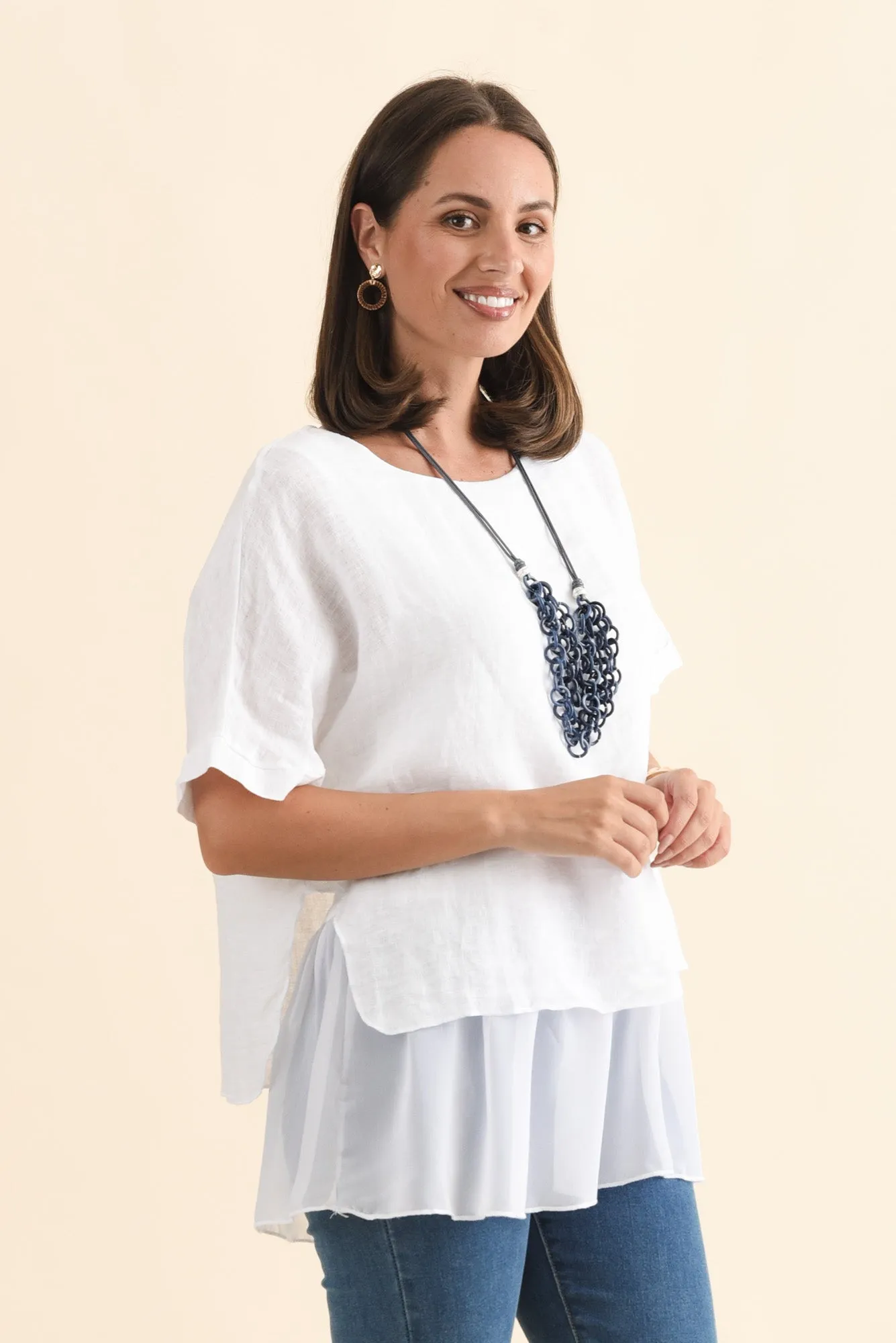 Kayla White Linen Layered Top sold by Blue Bungalow product image thumbnail 3