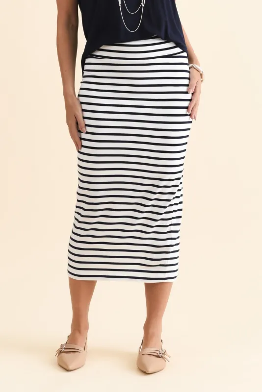 Navy Stripe Bamboo Maxi Tube Skirt sold by Blue Bungalow