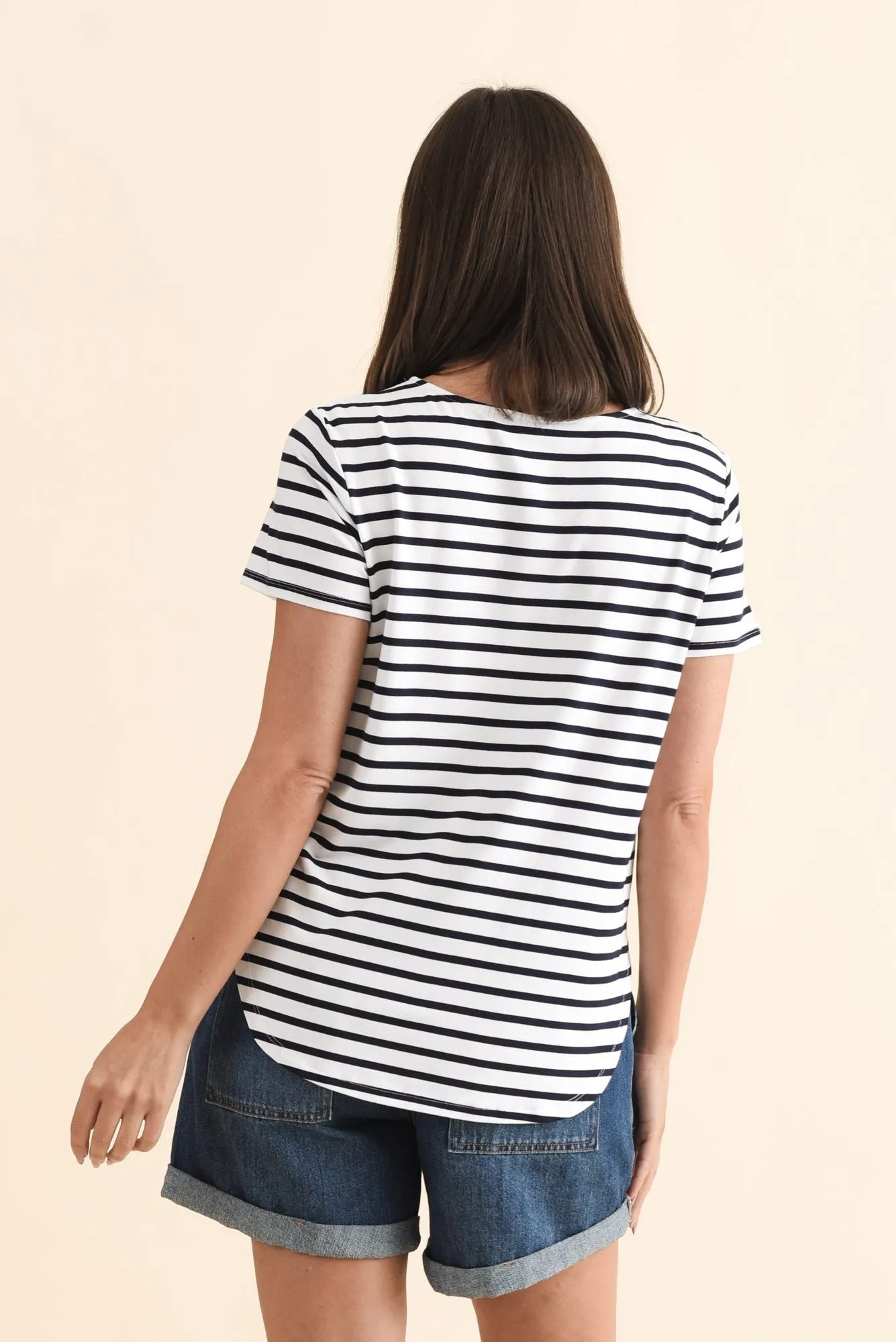 Janis Navy Stripe Bamboo Tee sold by Blue Bungalow product image thumbnail 4
