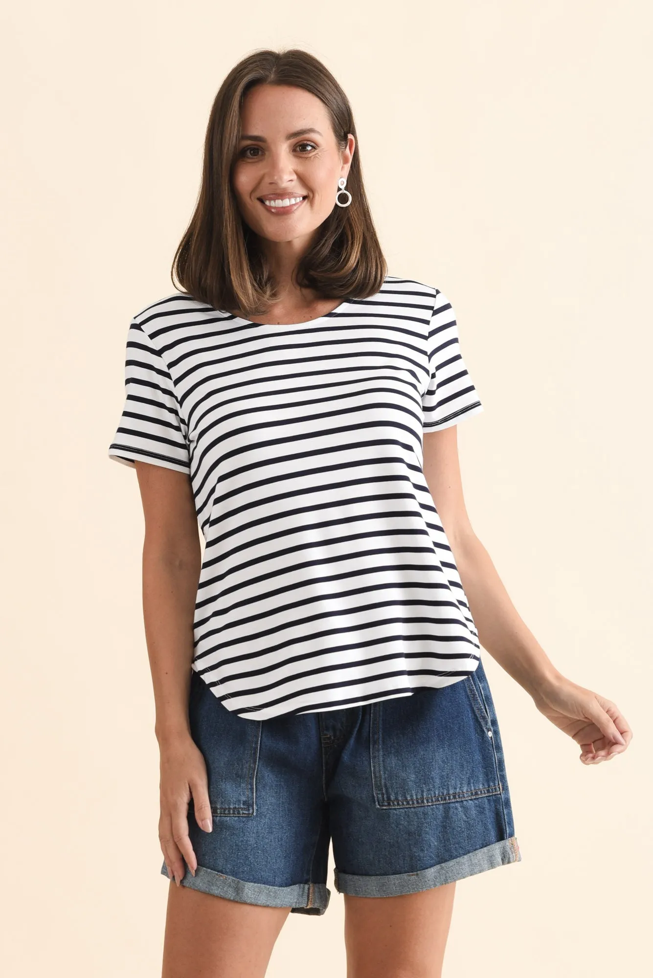 Janis Navy Stripe Bamboo Tee sold by Blue Bungalow