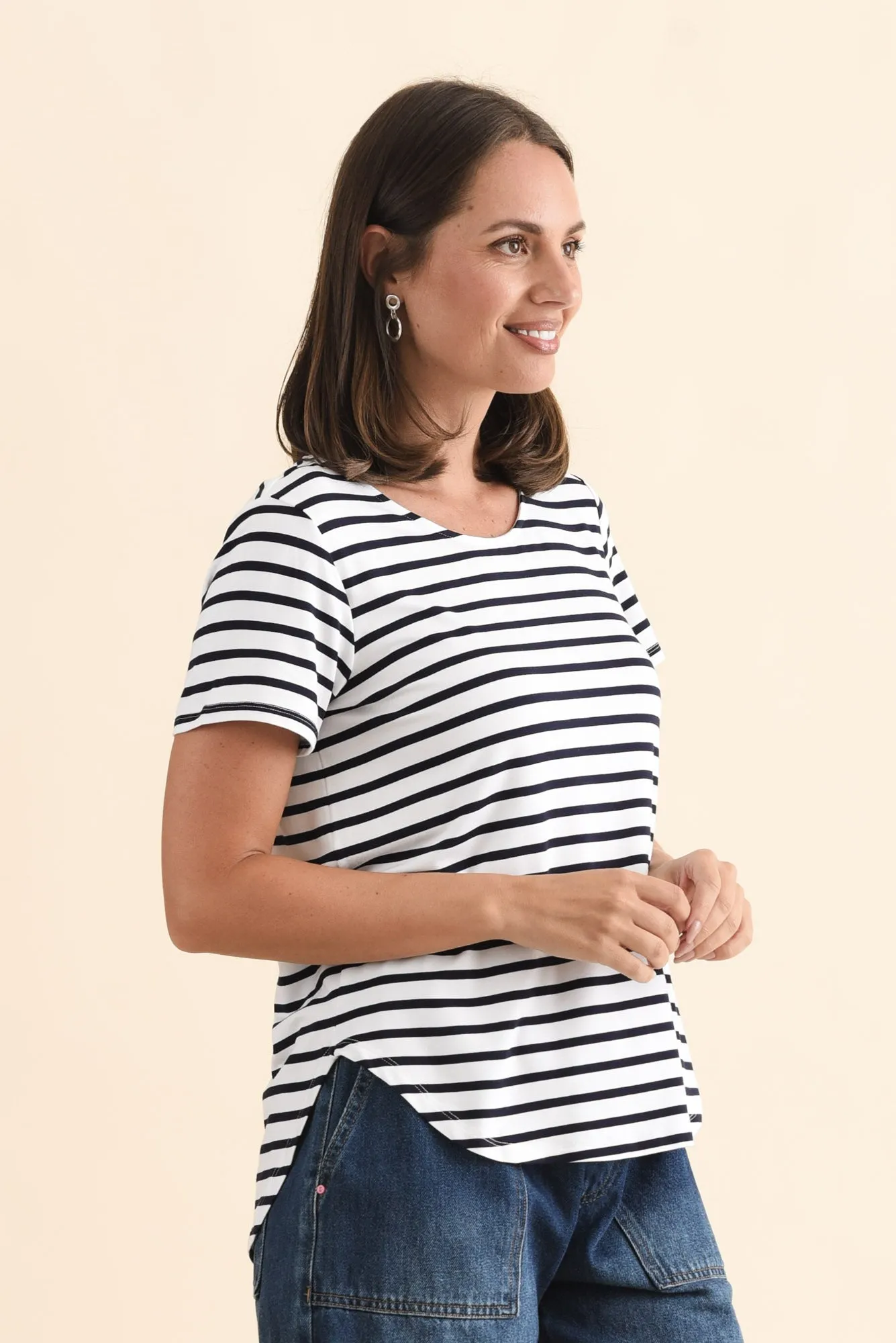 Janis Navy Stripe Bamboo Tee sold by Blue Bungalow product image thumbnail 3