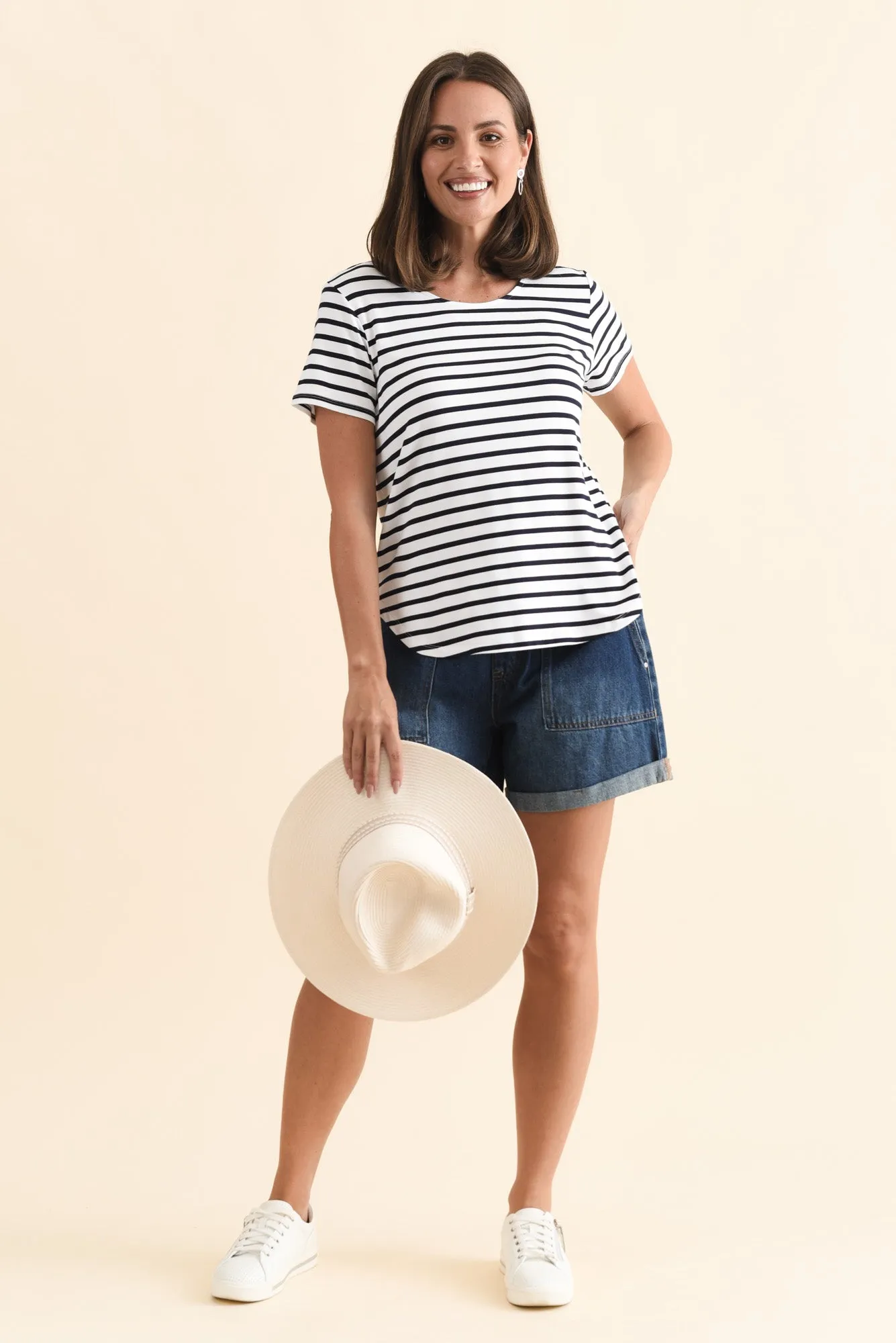 Janis Navy Stripe Bamboo Tee sold by Blue Bungalow product image thumbnail 2