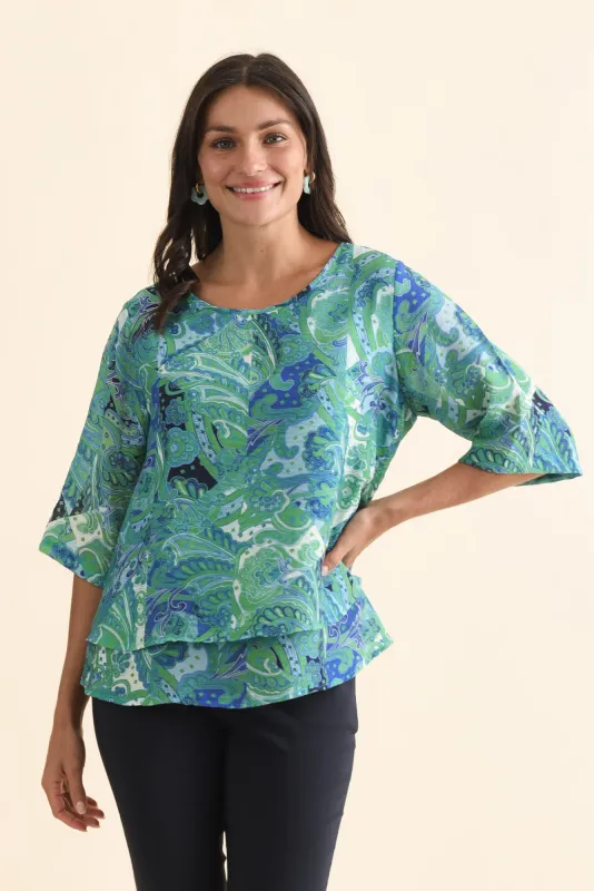 Liora Teal Floral Layered Top sold by Blue Bungalow