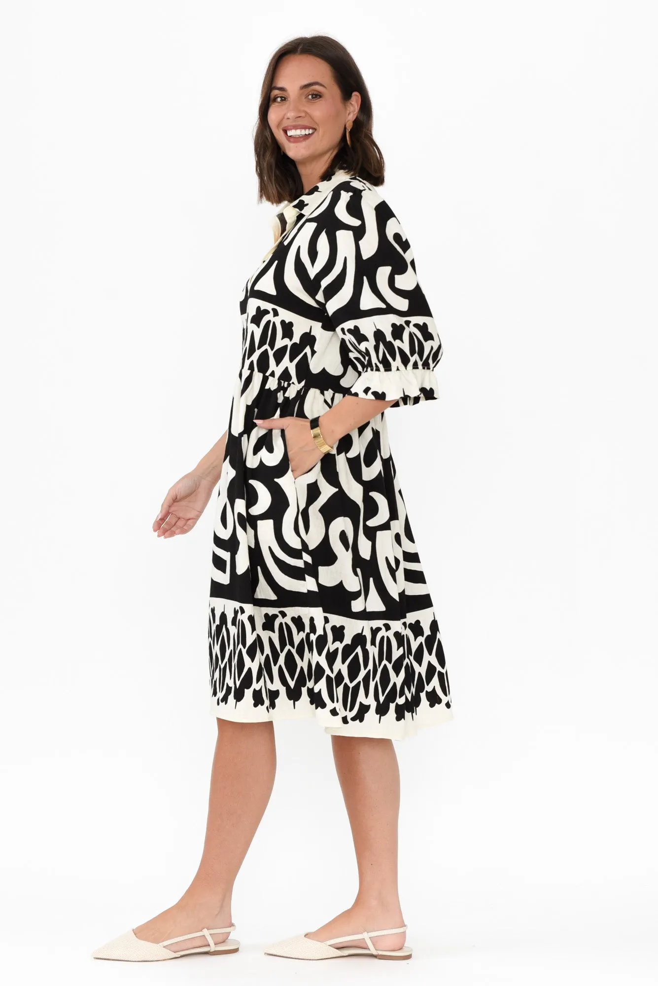 Wynton Black Abstract Shirt Dress sold by Blue Bungalow product image thumbnail 3