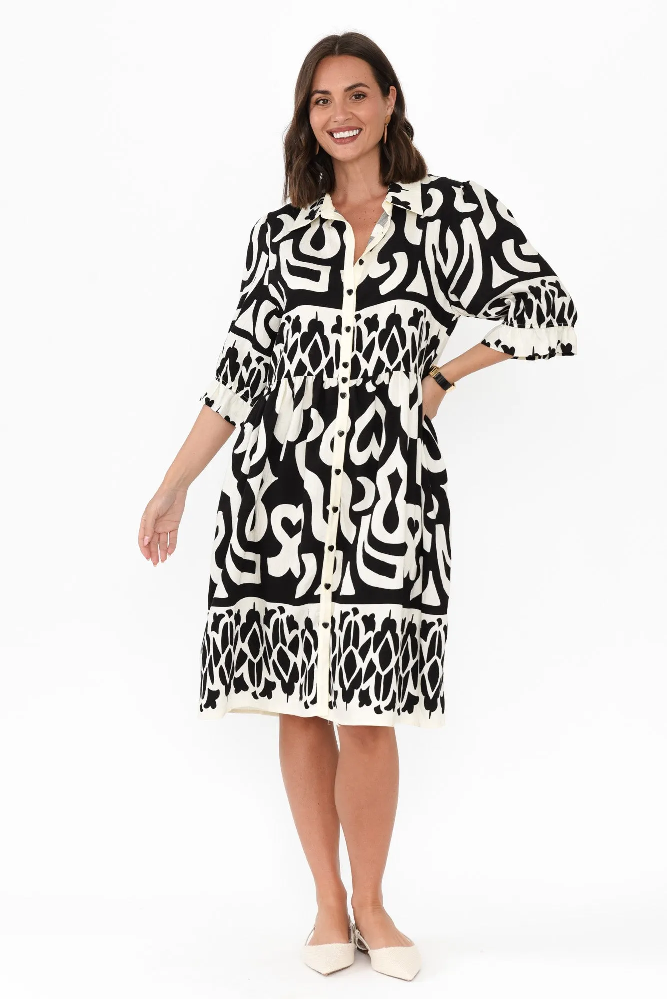 Wynton Black Abstract Shirt Dress sold by Blue Bungalow