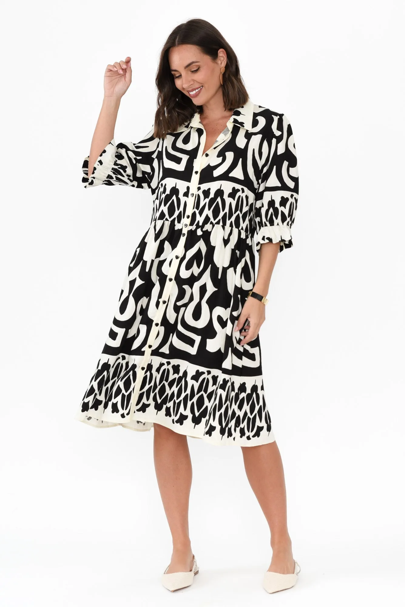 Wynton Black Abstract Shirt Dress sold by Blue Bungalow product image thumbnail 2