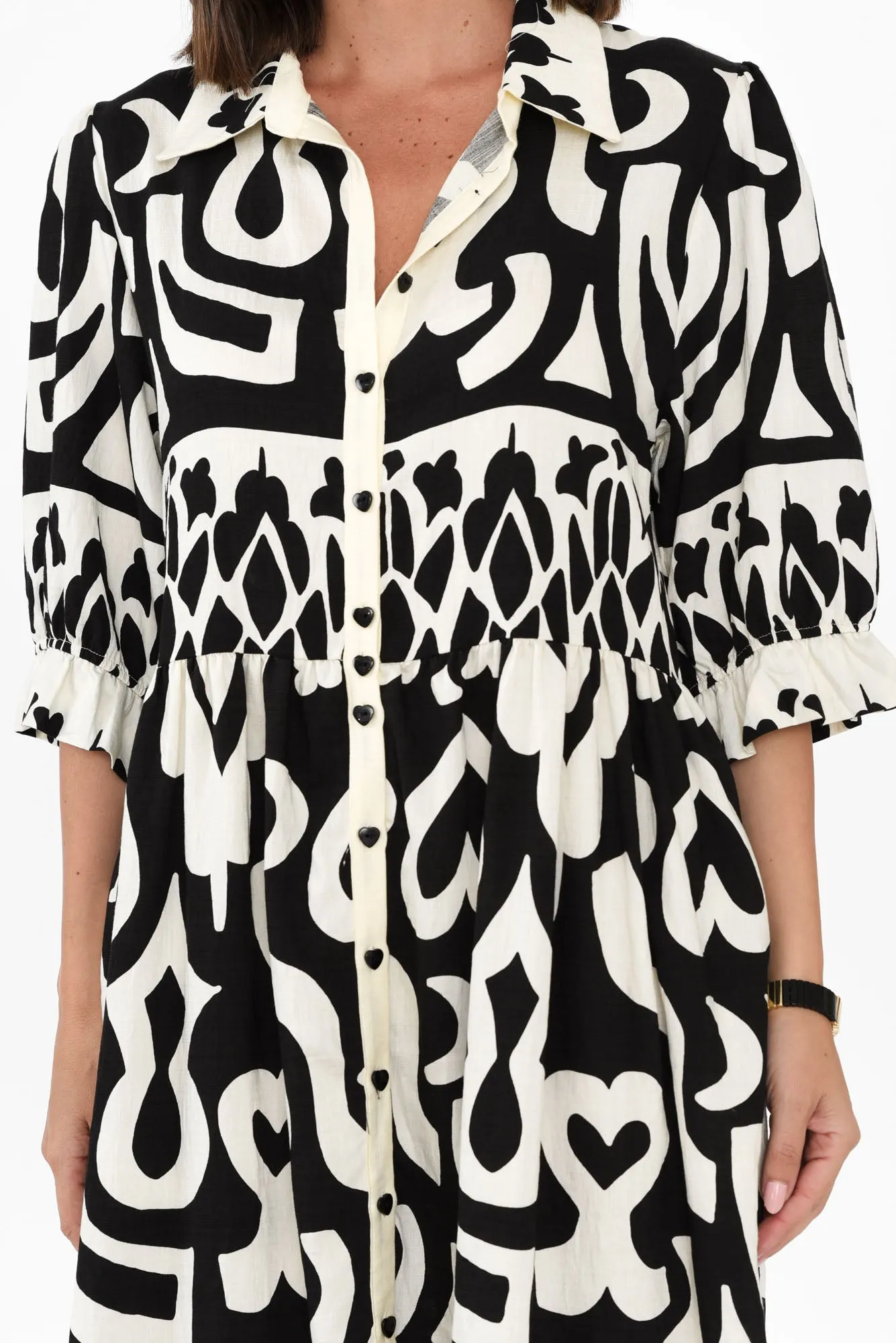 Wynton Black Abstract Shirt Dress sold by Blue Bungalow product image thumbnail 5