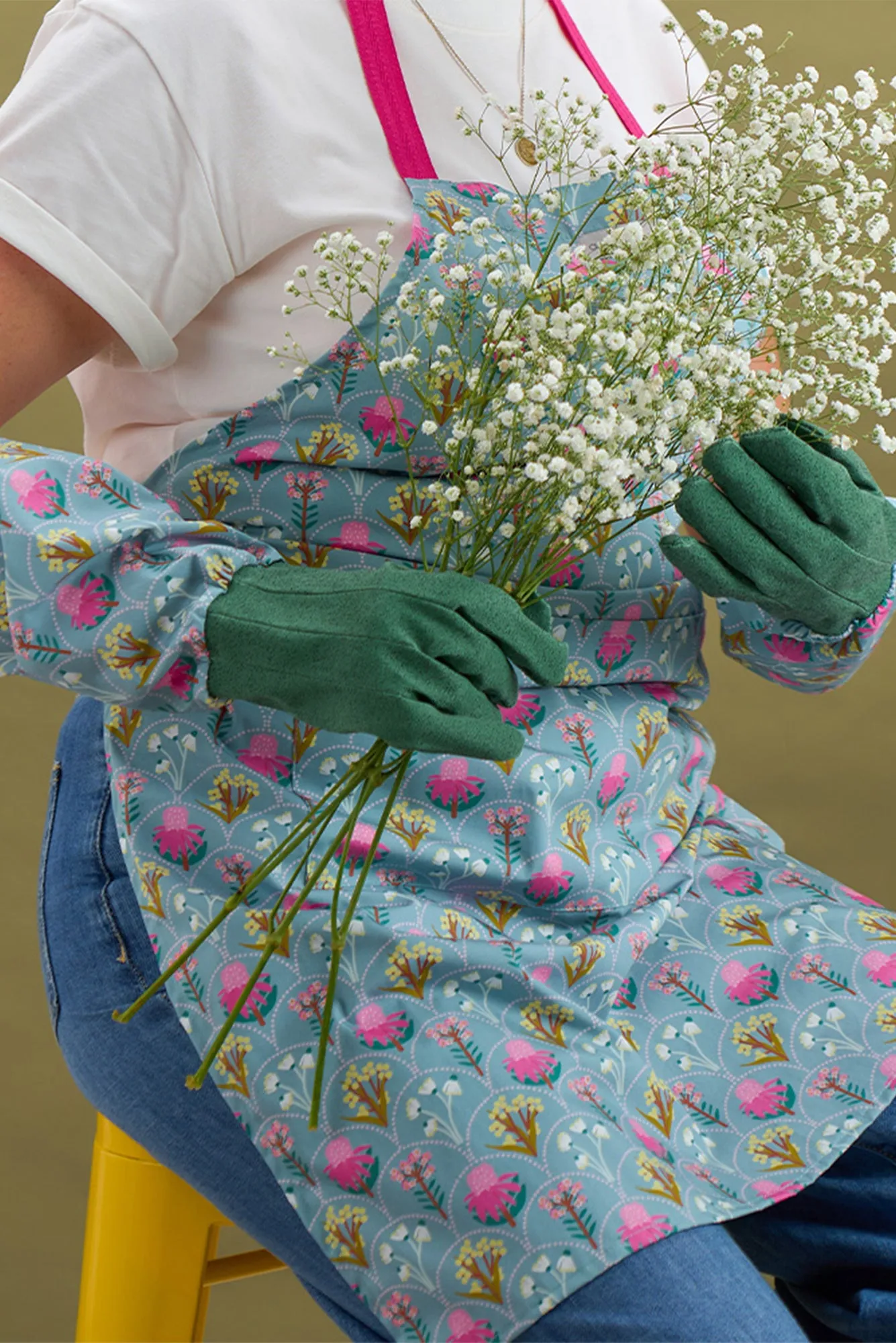 Green Wildflower Cotton Long Sleeve Garden Gloves sold by Blue Bungalow