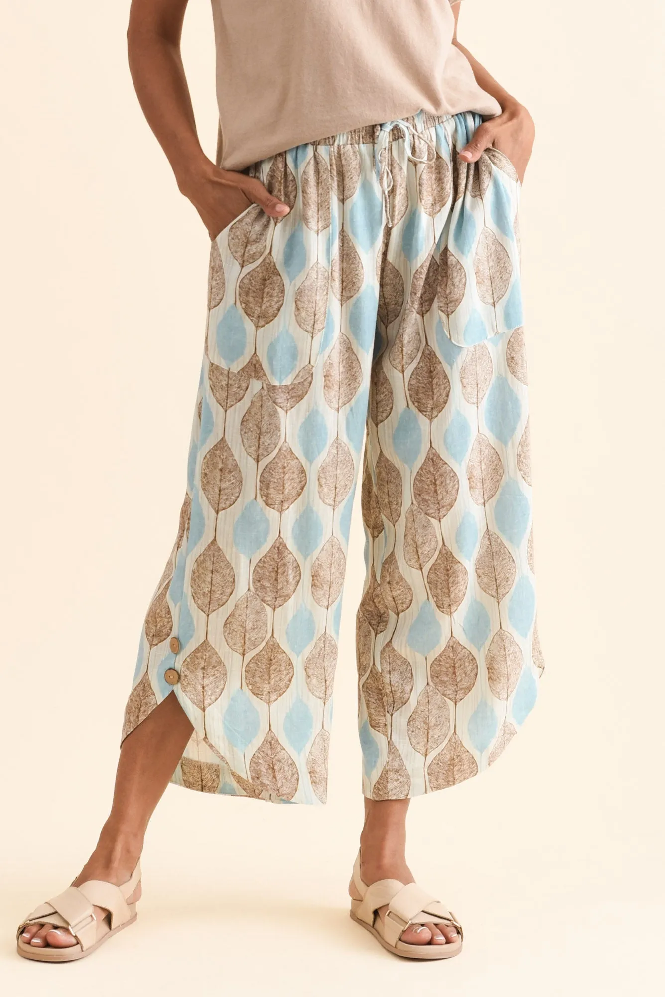 Scotty Blue Geo Linen Cotton Pants sold by Blue Bungalow